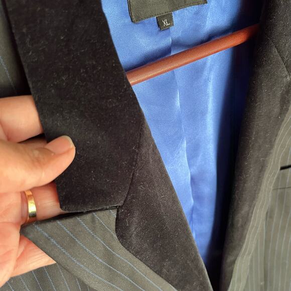 Velour Trimmed MBX Blazer Blue Silky Lined Pin Stripe Mens XL Sports Coat Preppy - Picture 7 of 11